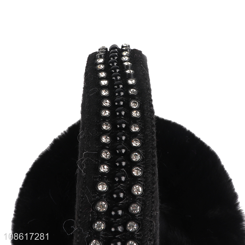 Wholesale stylish winter rhinestone plush earmuff faux fur ear warmer