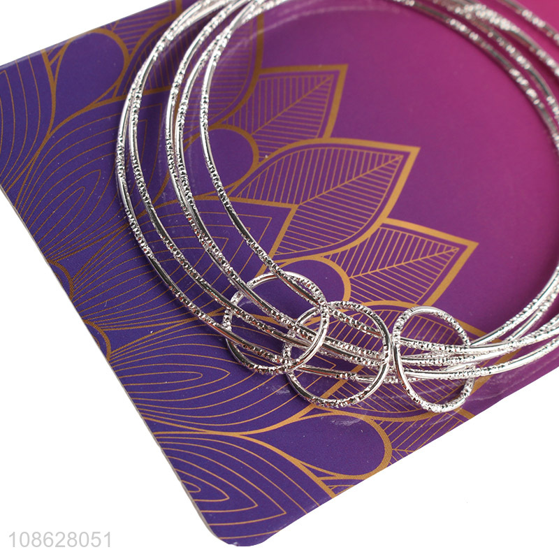 Wholesale stylish silver plated multi-layered wire bangle bracelet
