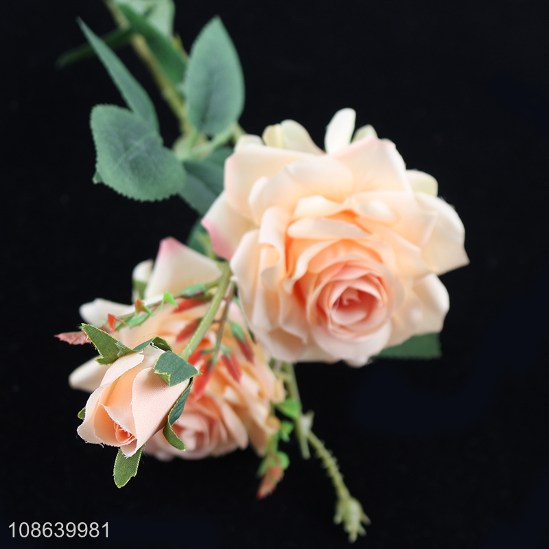 Hot selling 3 heads plastic rose artificial flower fake bouquet