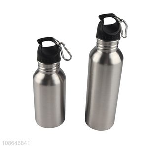 Wholesale 500ml 800ml single wall stainless steel sports water bottle with carabiner