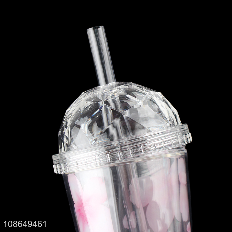 New arrival plastic sakura mugs water cup juice mug with straw