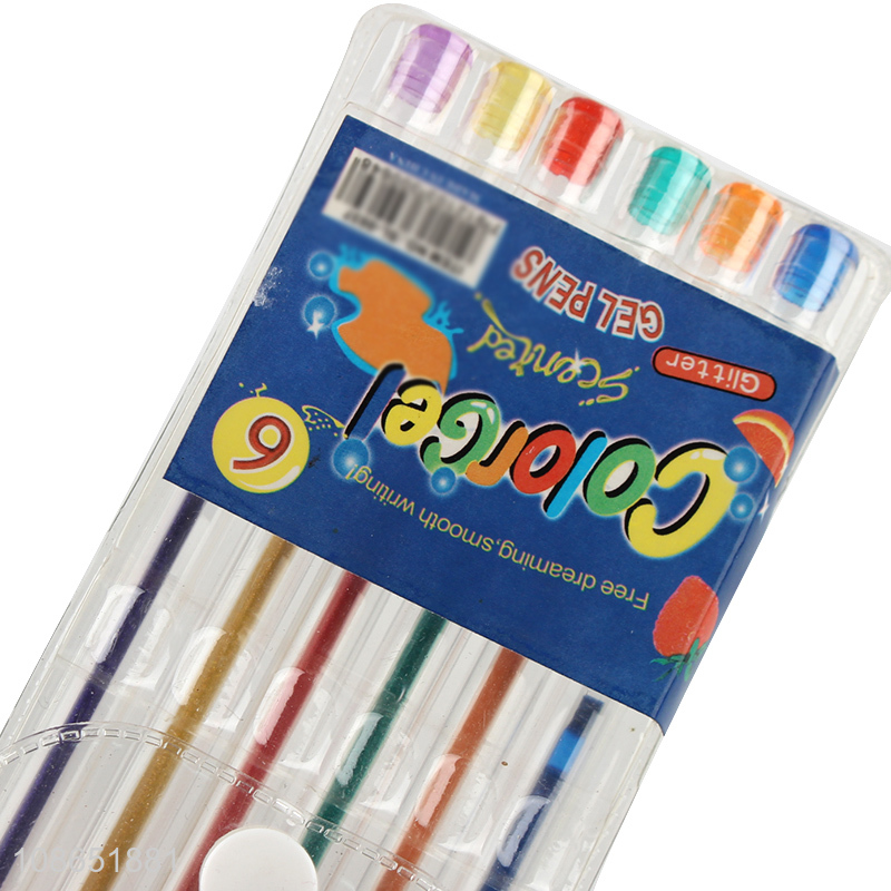 Factory price 6pcs students stationery painting glitter pen set