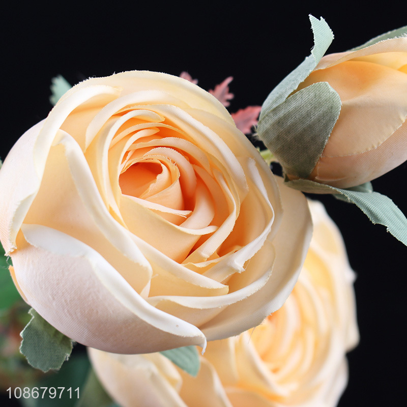 Hot selling 3 heads realistic rose flowers artificial flowers for wedding decor