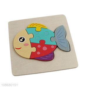 High quality wooden cartoon fish jigsaw puzzle kids montessori toy