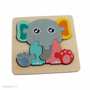 Good quality wooden cartoon elephant jigsaw puzzle toy for toddlers