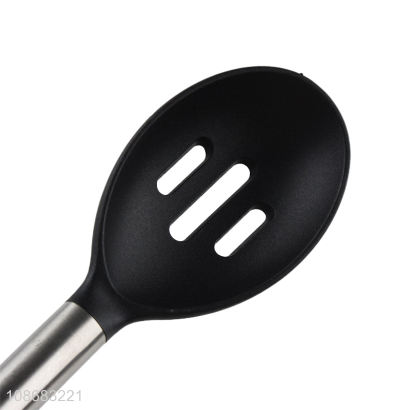 Good price non-stick slotted nylon basting spoon with wooden handle