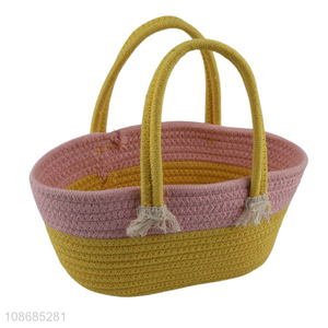Good quality cotton rope woven storage basket handbag with tassel for toys