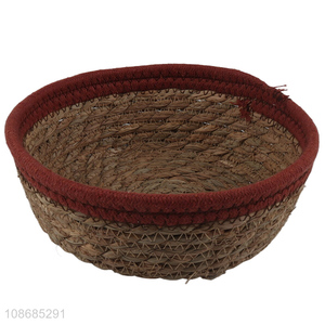 Online wholesale natural cattail cotton woven storage basket tabletop organizer