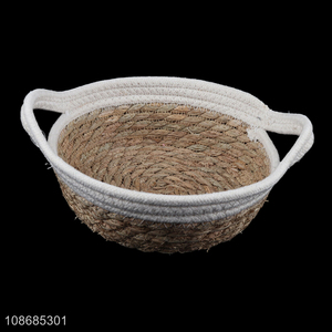 Factory supply natural cattail cotton woven storage basket with handles