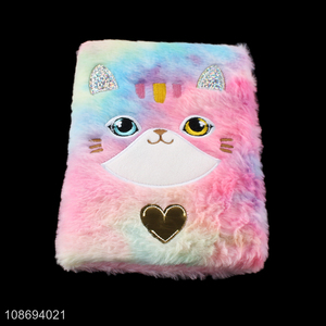 Wholesale cute cartoon cat fluffy plush diary notebook for kids