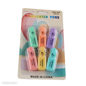 Wholesale 6pcs highlighter pens chisel tip marker pens for student