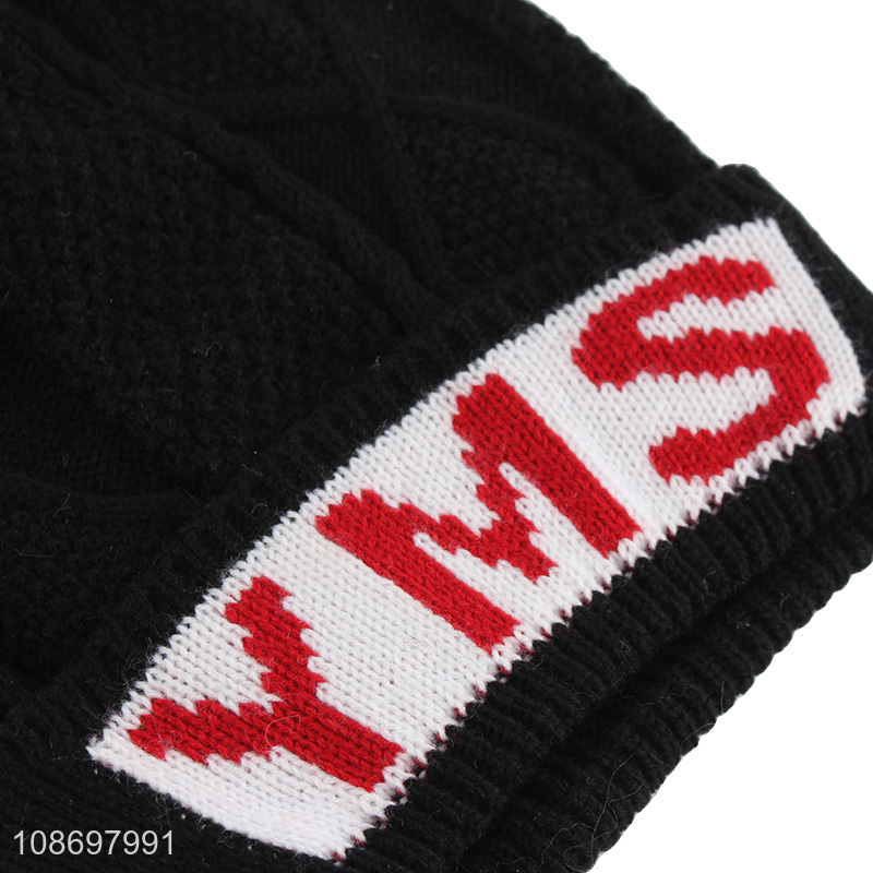 Yiwu market black fashion acrylic embroidery knitted winter beanies hat