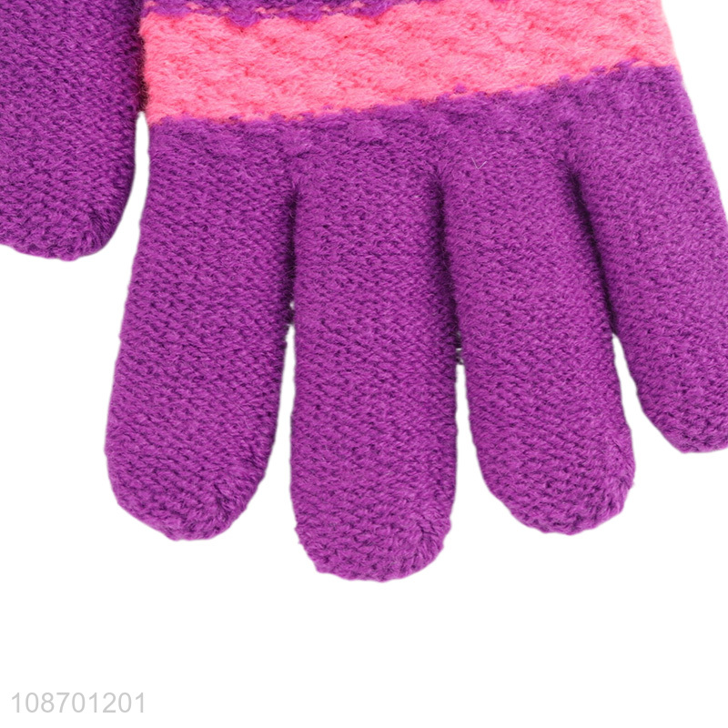 Hot selling women colored knitted gloves winter warm polyester gloves wholesale
