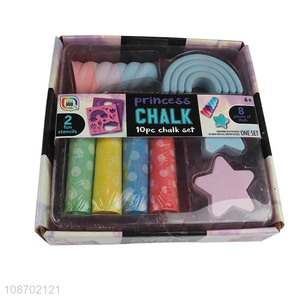 Wholesale 10pcs princess chalk set with 8 chalks & 2 stencils for kids