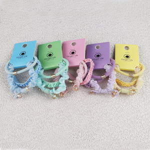 Yiwu market multicolor lace threaded rubber <em>band</em> <em>hair</em> scrunchies <em>hair</em> rope