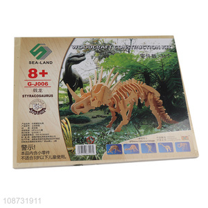 Low price wooden 3d styracosaurus puzzle toys children dinosaur model toys