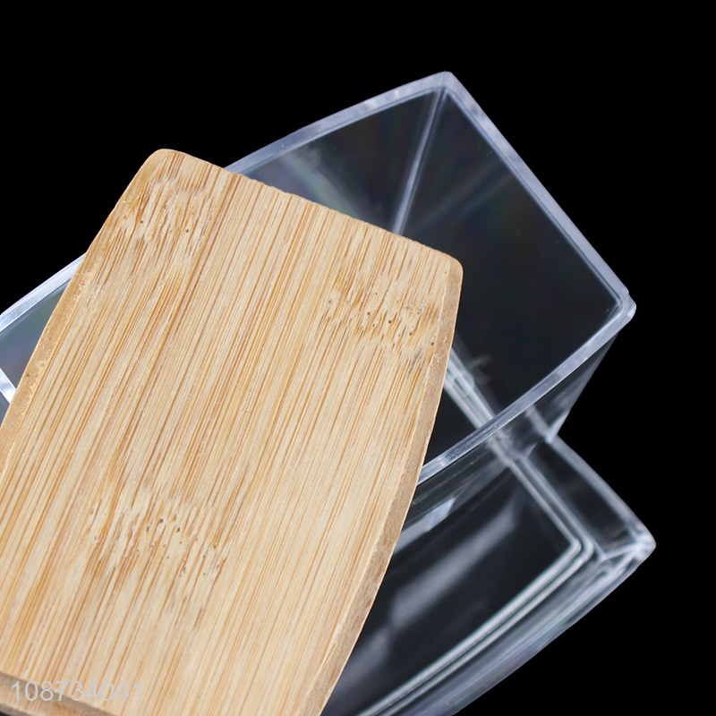 Online wholesale household clear cotton swab storage box with bamboo lid