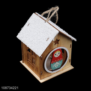 Wholesale led light wooden house ornament for Christmas tree <em>decoration</em>