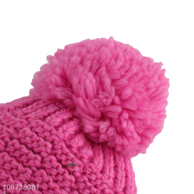Good quality winter fleece lined knitted beanie hat with pompom