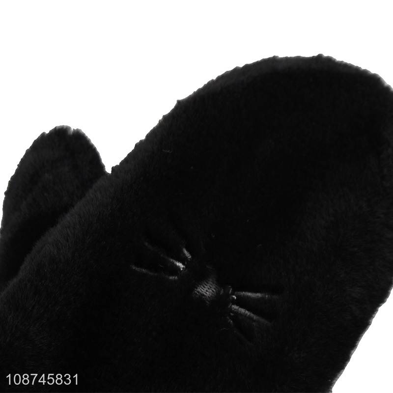Online wholesale women mitten gloves soft faux fur plush winter gloves