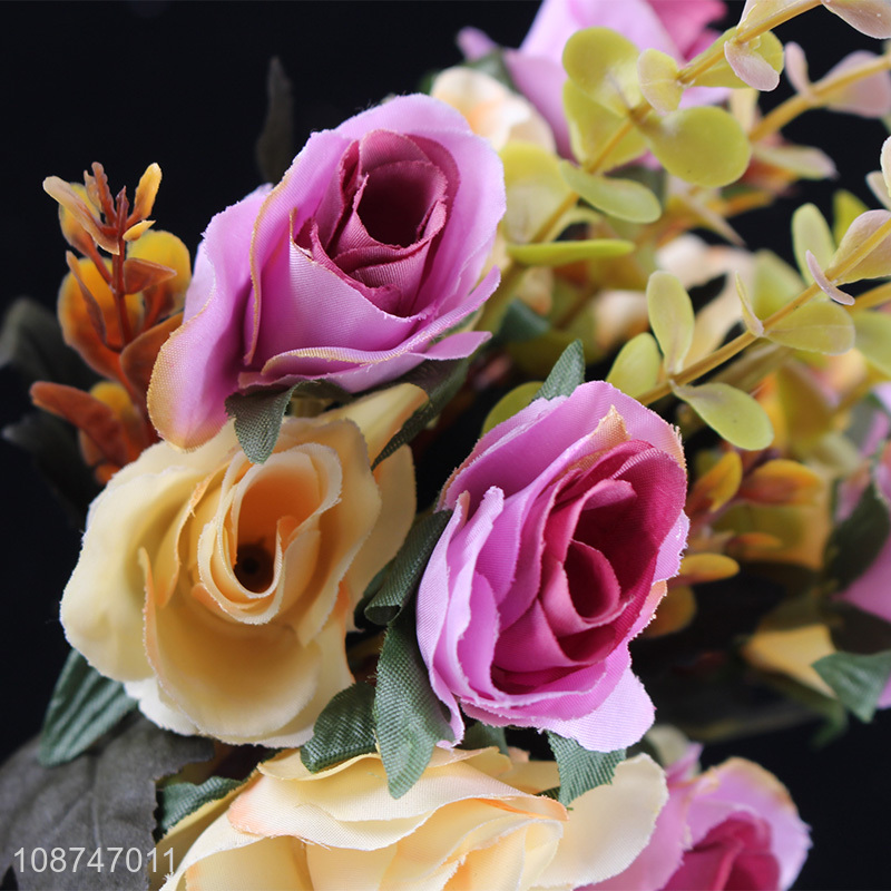 Wholesale 6 branch 12 head artificial flower bi-color rose for wedding decor