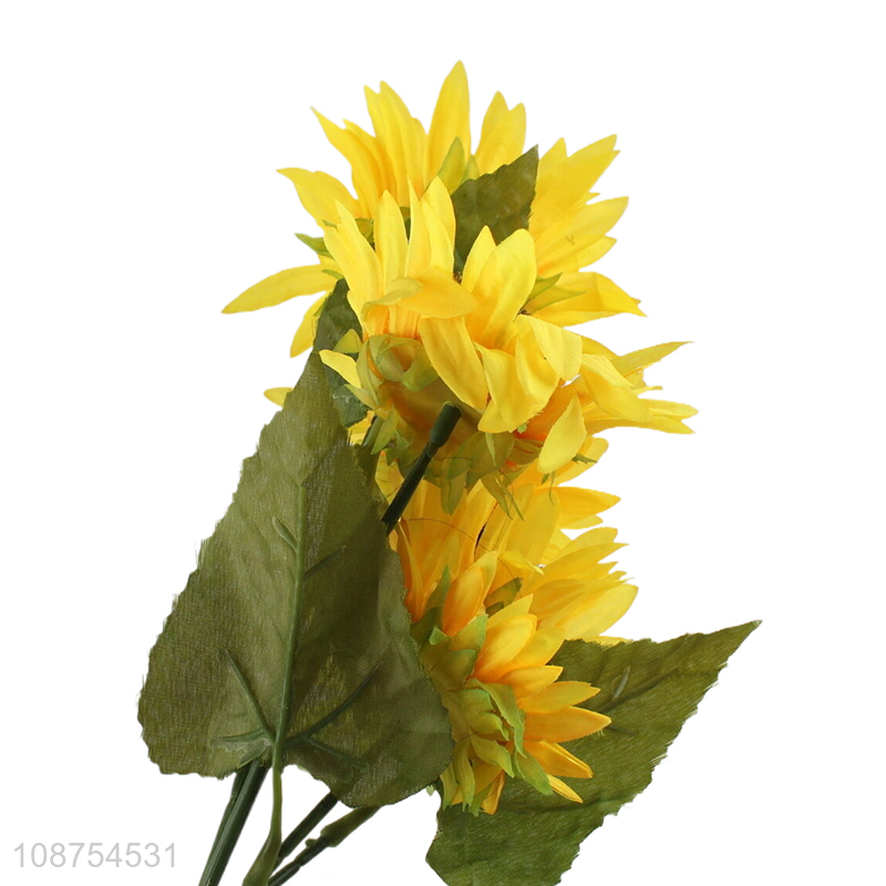 Wholesale 5-head artificial flower long stem faux sunflower for home decor