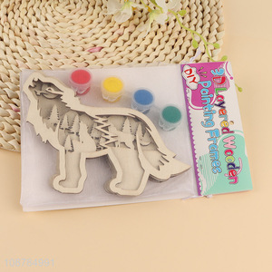 China Imports DIY 3D Layered Wooden Wolf <em>Painting</em> Kit For Kids