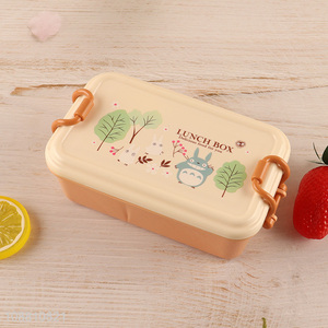 Wholesale 2-compartment cartoon plastic lunch box with spoon