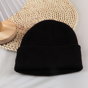 Good quality black winter knitted hat beanies hat