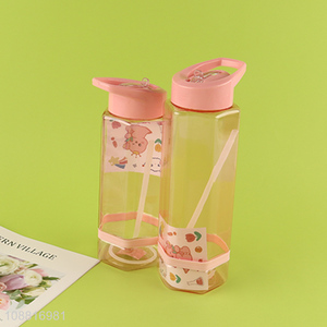 Good quality plastic water bottle with flip straw & stickers