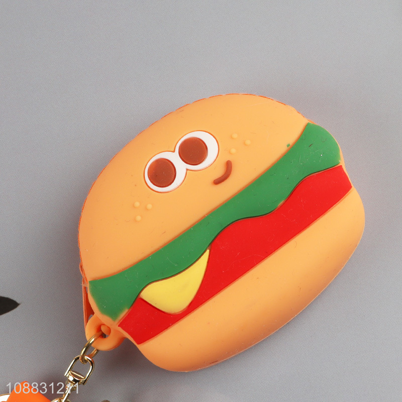 New product cute hamburger shaped silicone coin purse with wristlet