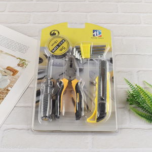 Hot selling home tool kit with pvc tape, hex key set, screwdriver, plier & utility knife
