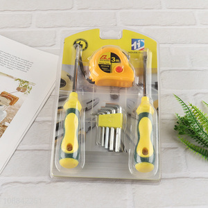 Online wholesale home tool kit with tape measure, screwdrivers & hex key set