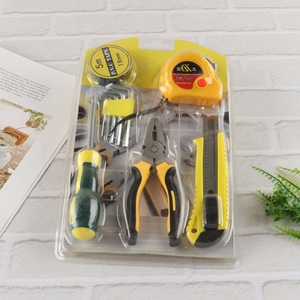 Factory price home tool kit with pvc tape, tape measure, hex key set, screwdriver, plier & utility knife