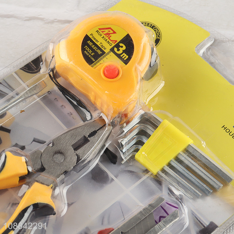 Good quality home tool kit with tape measure, hex key set, screwdriver, plier & utility knife