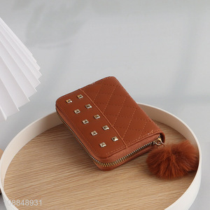 China wholesale fashionable <em>women</em> zipper <em>wallet</em> with plush ball