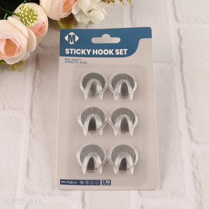 Wholesale 6-piece stainless steel sticky hooks adhesive wall hooks