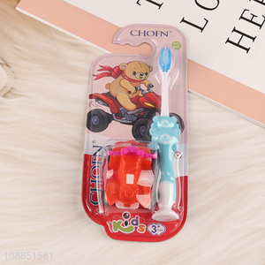 Factory supply soft bristle kids toothbrush with toy vehicle
