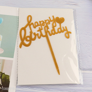 Good quality gold happy birthday cake toppers acrylic cupcake toppers