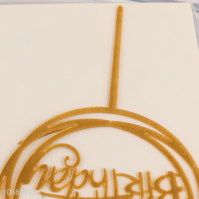 New product gold mirror acrylic happy birthday cake toppers cake picks