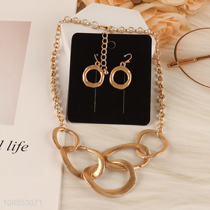 Good quality punk metal circle chain necklace and earrings set