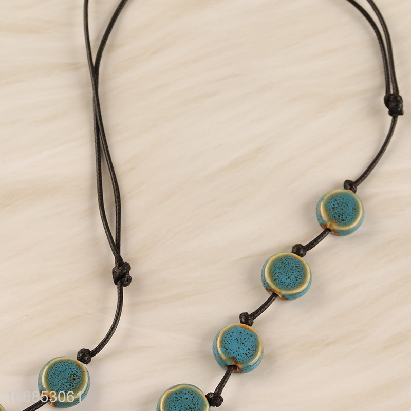 Online wholesale women's necklace simple flat beaded necklace