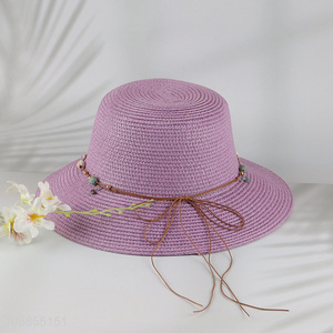 Factory supply purple summer outdoor sun hat <em>straw</em> hat for ladies