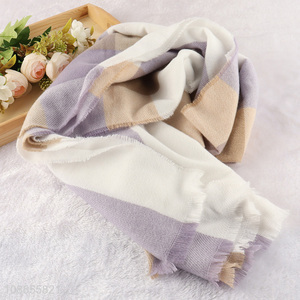 Hot selling women's imitated cashmere scarf winter warm fringe scarf