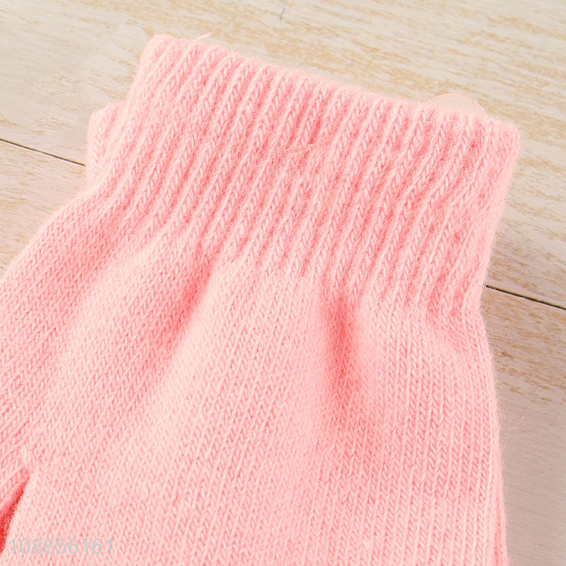 Hot selling solid color winter warm knitted gloves for kids