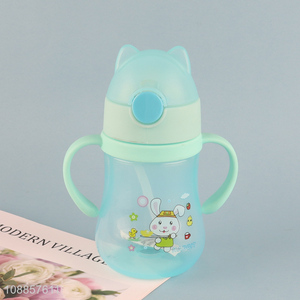Wholesale Cartoon Plastic Kids Water Bottle with Flip Straw & Handle