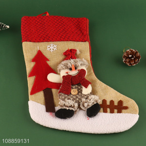New Products Imitated Linen Christmas Stocking Gift Bag for Kids And Family