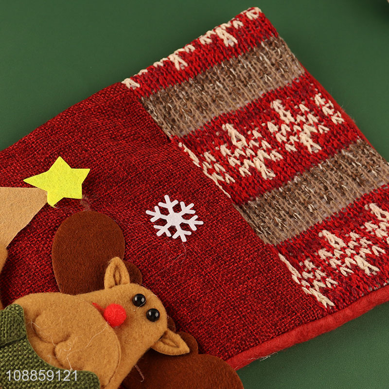 Yiwu Market Imitated Linen Christmas Stocking Bag for Children Kids Girls Boys