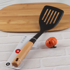 New arrival heat resistant nylon slotted spatula with wooden handle