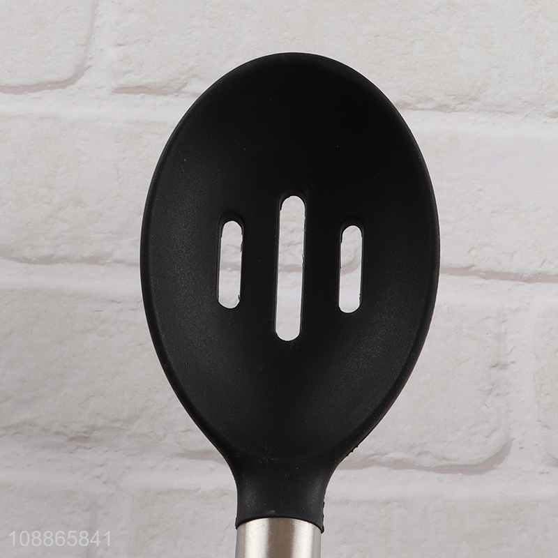 China imports silicone nylon slotted spoon with stainless steel handle